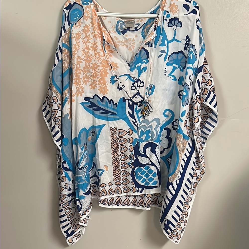 Chico's Blue, White & Tan Floral Paisley Tunic